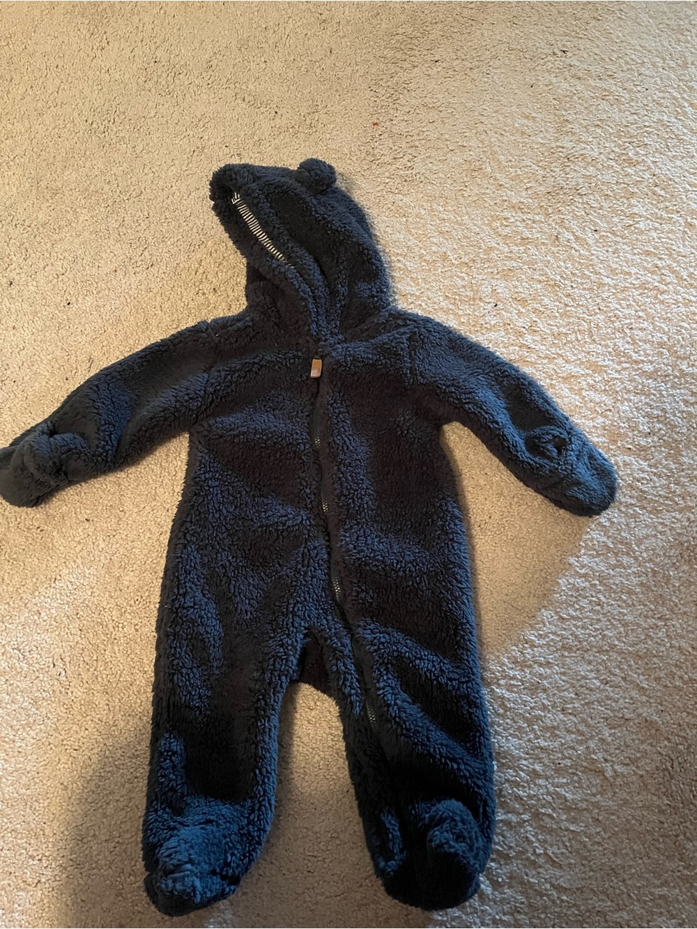 Carter's Dark Navy Sherpa Hooded Baby One-Piece with Feet